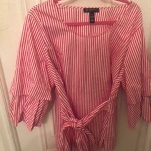 red and white tie wrap around cotton shirt